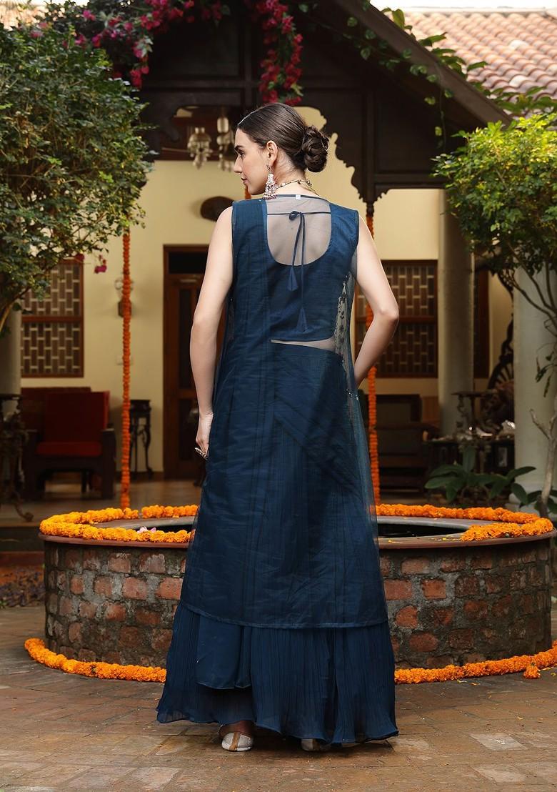 Teal Emboridered Blended Lehenga Choli - Indya