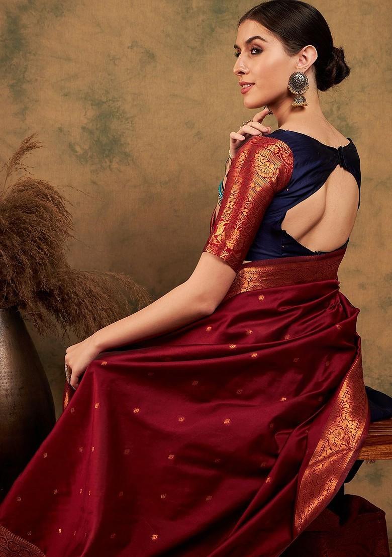 Blue Woven Design Blended Lehenga Choli - Indya