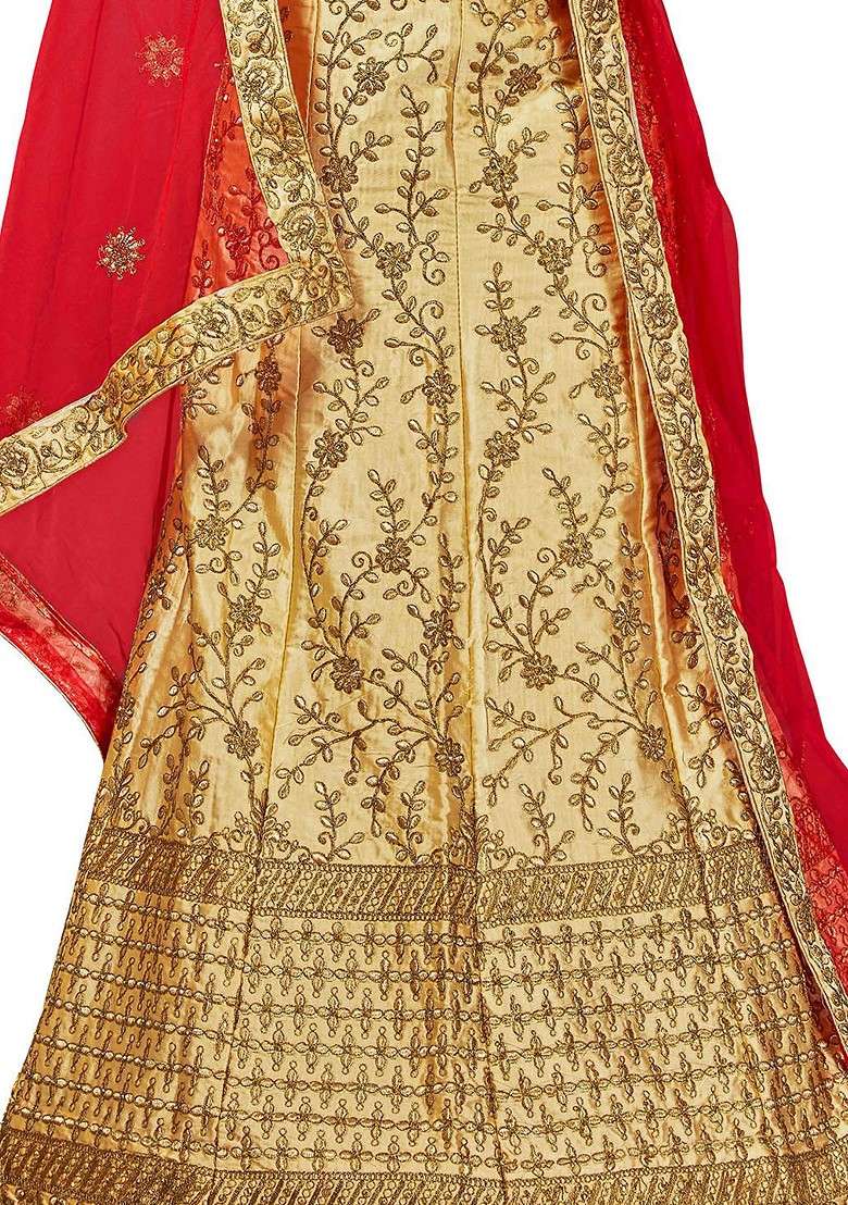 Beige Emboridered Blended Lehenga Choli - Indya