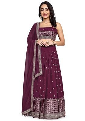 Maroon Emboridered Blended Lehenga Choli