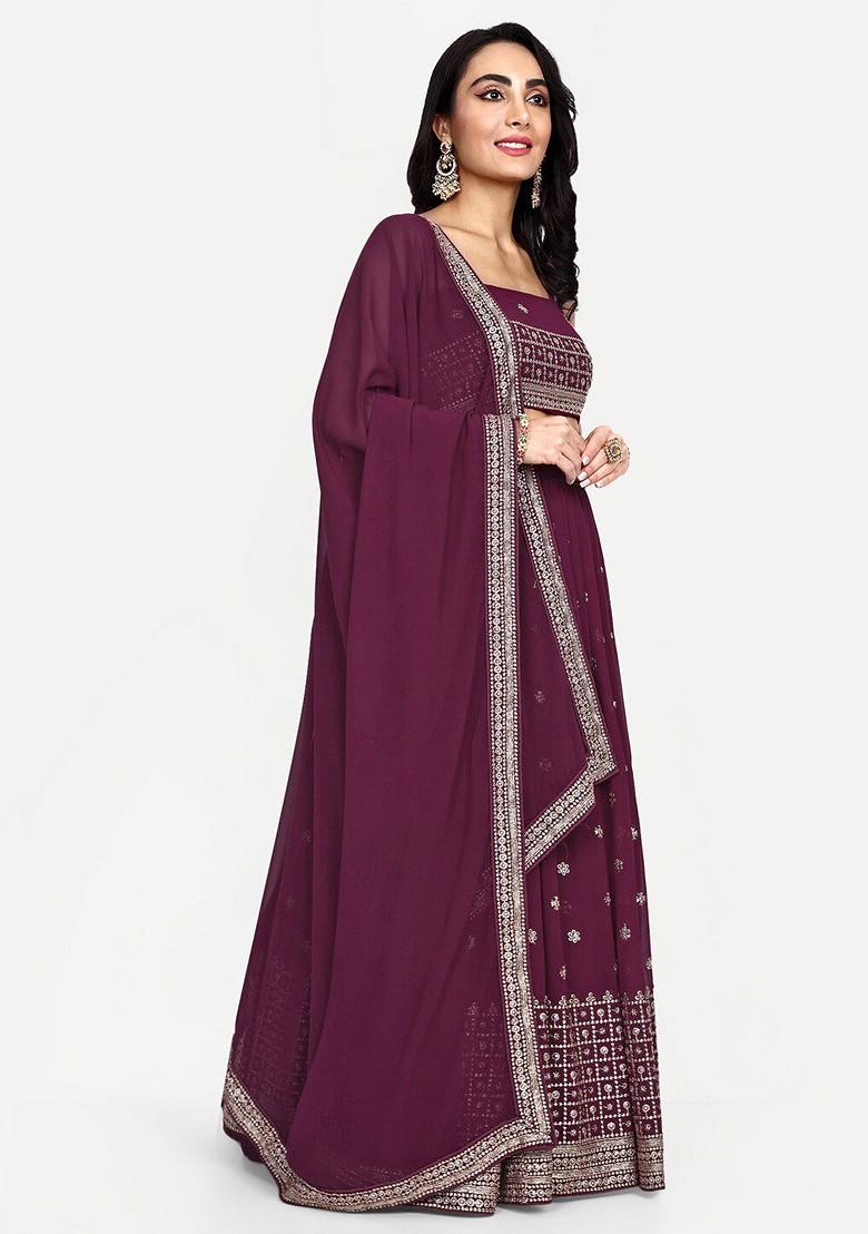 Maroon Emboridered Blended Lehenga Choli - Indya