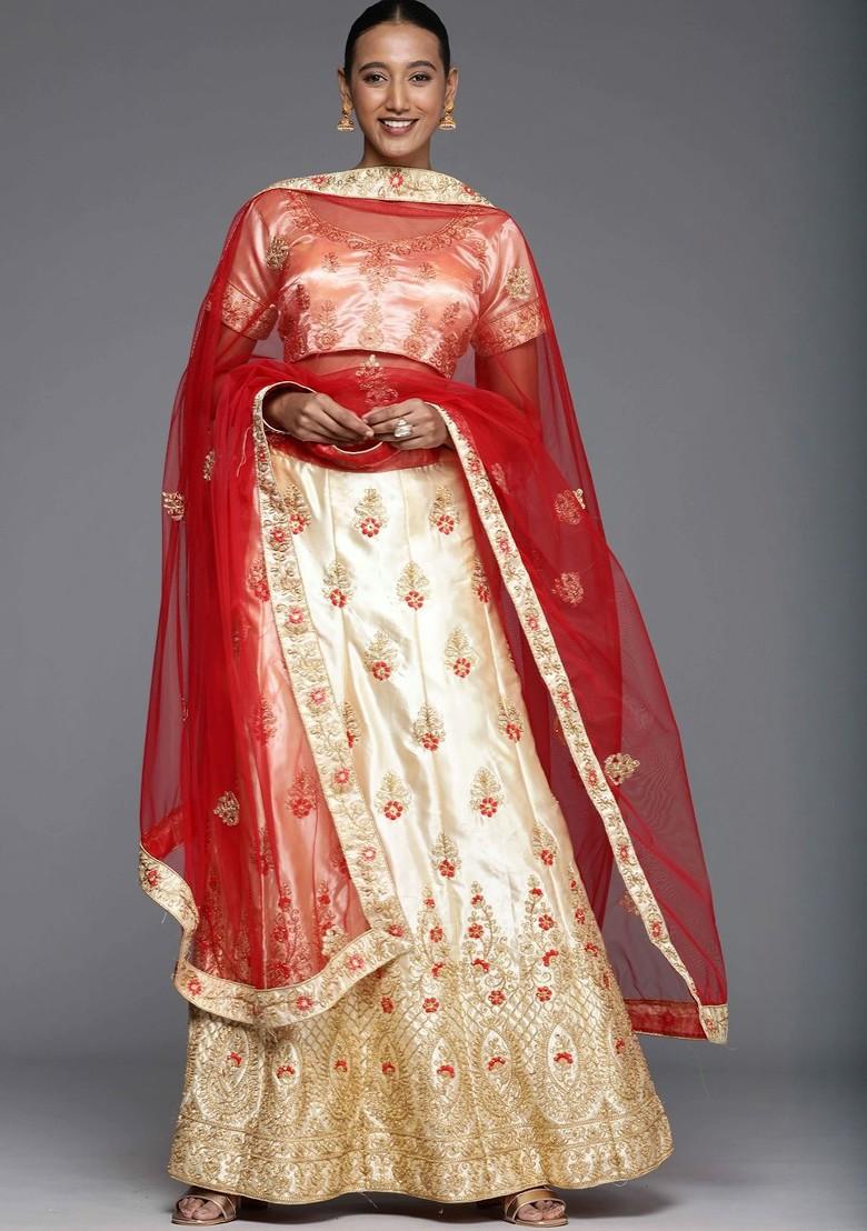Cream Emboridered Blended Lehenga Choli - Indya