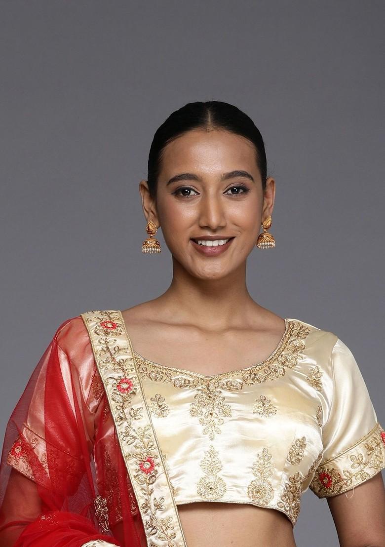 Cream Emboridered Blended Lehenga Choli - Indya