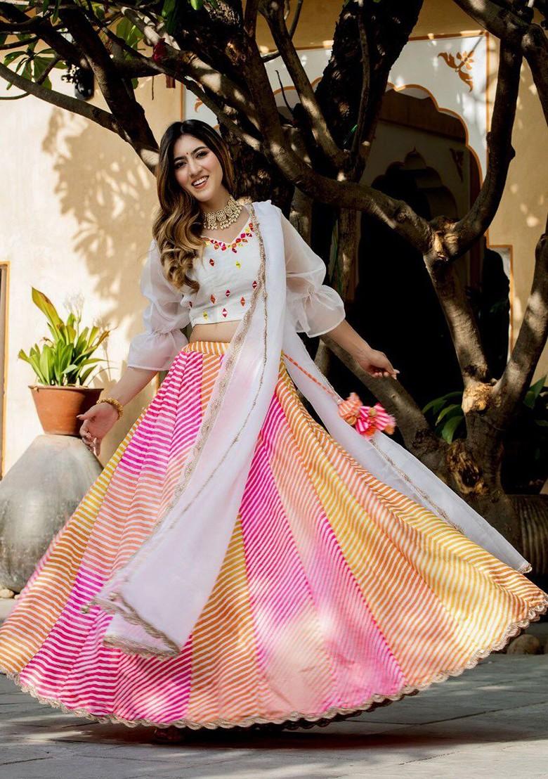 Off White Emboridered Blended Lehenga Choli - Indya