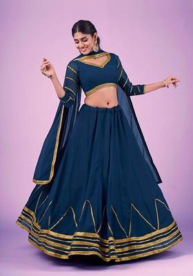 Navy Blue Emboridered Blended Lehenga Choli