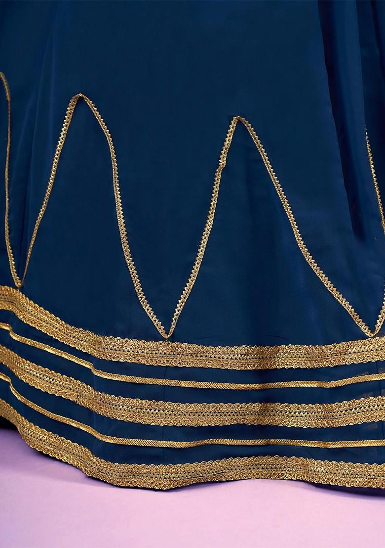 Navy Blue Emboridered Blended Lehenga Choli - Indya