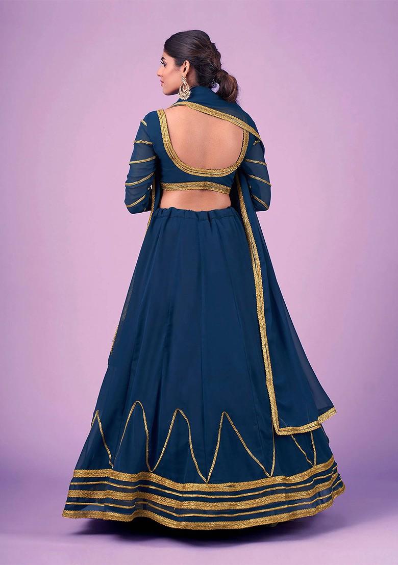 Navy Blue Emboridered Blended Lehenga Choli - Indya