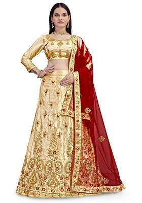 Cream Embellished Blended Lehenga Choli