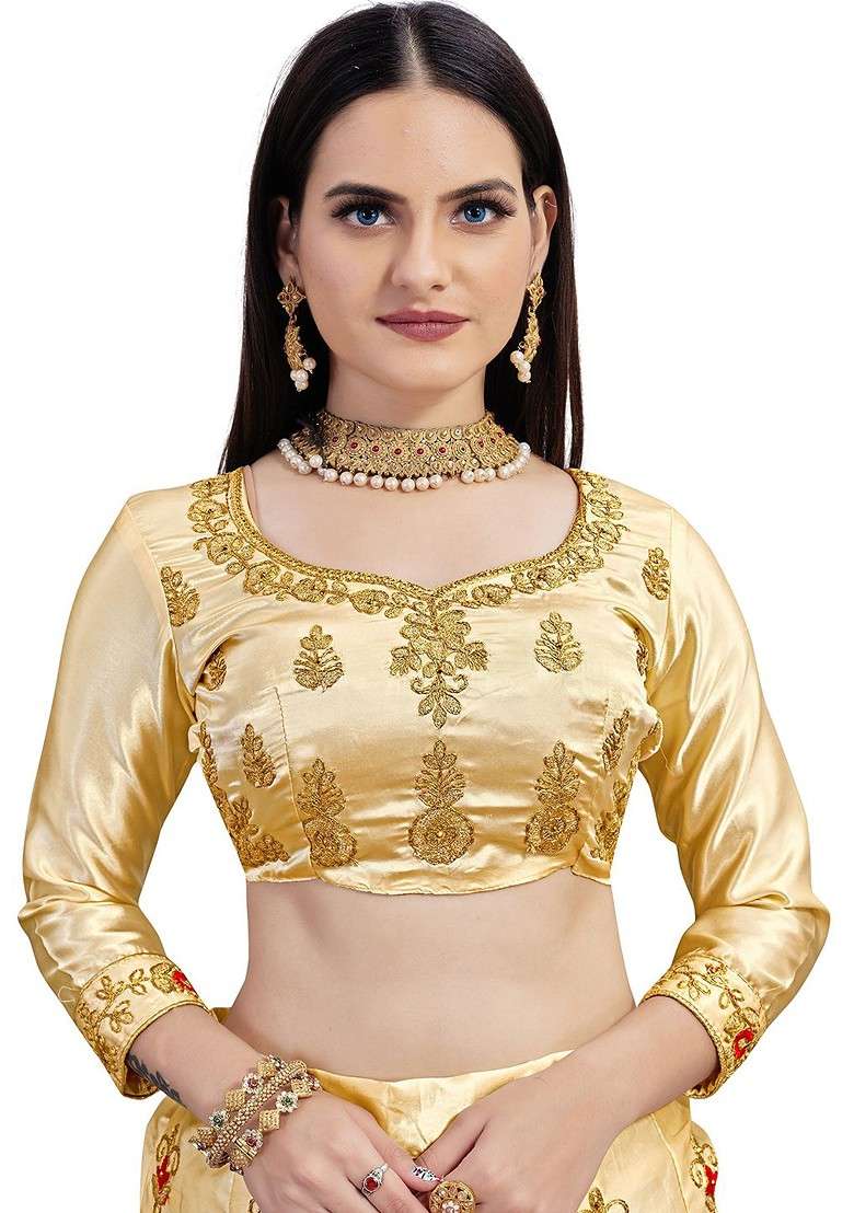 Cream Embellished Blended Lehenga Choli - Indya