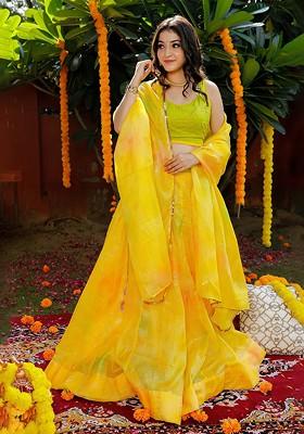 Yellow Emboridered Blended Lehenga Choli