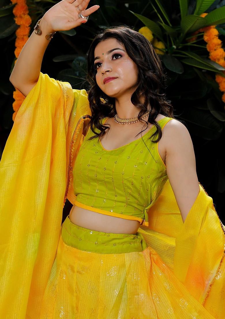 Yellow Emboridered Blended Lehenga Choli - Indya