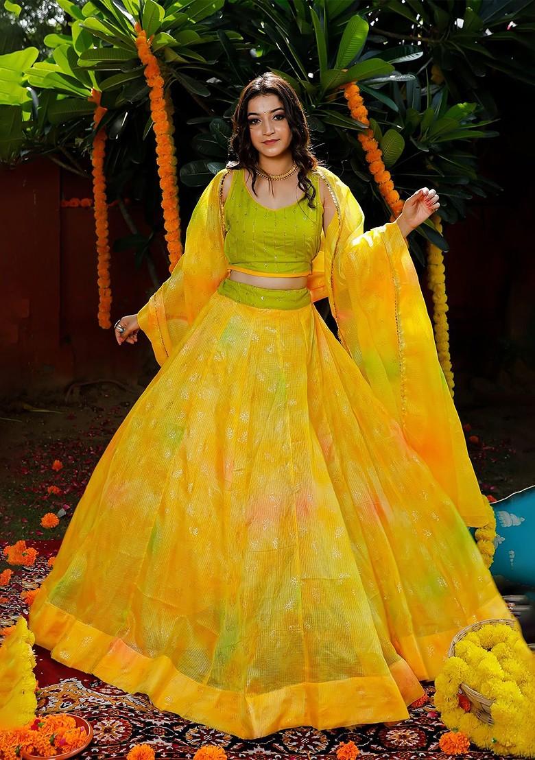 Yellow Emboridered Blended Lehenga Choli - Indya