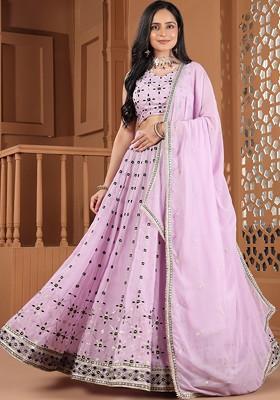 Pink Embellished Blended Lehenga Choli