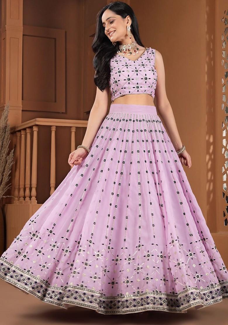 Pink Embellished Blended Lehenga Choli - Indya