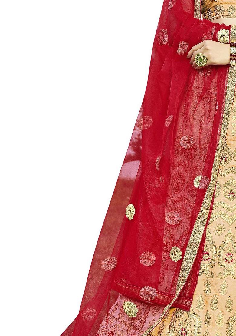 Peach Emboridered Blended Lehenga Choli - Indya