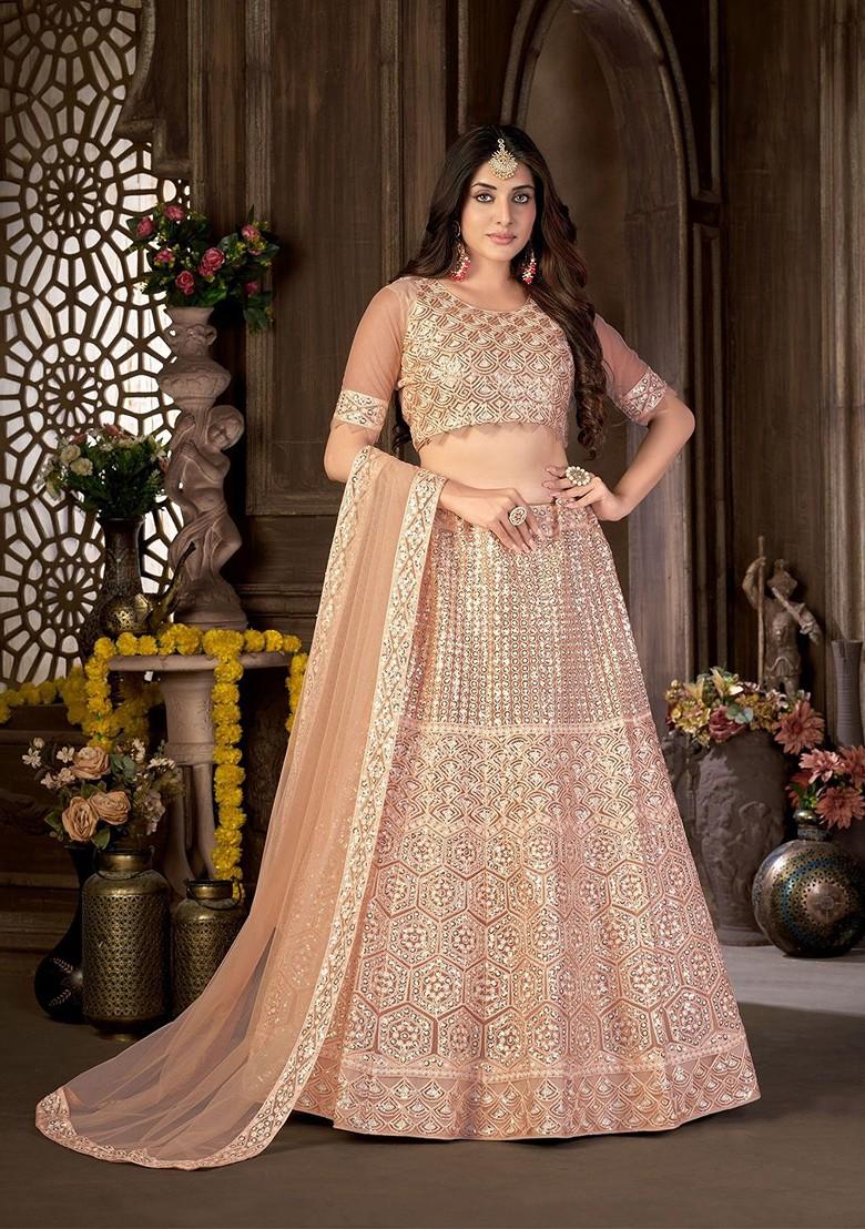 Peach Emboridered Blended Lehenga Choli - Indya