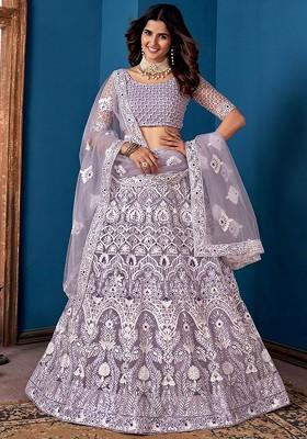 Lavender Emboridered Blended Lehenga Choli