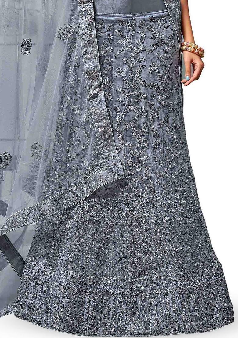 Grey Emboridered Blended Lehenga Choli - Indya