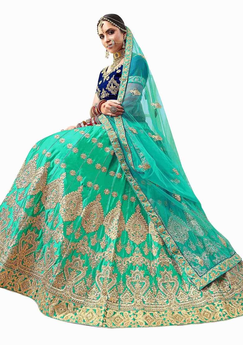 Sea Green Emboridered Blended Lehenga Choli - Indya