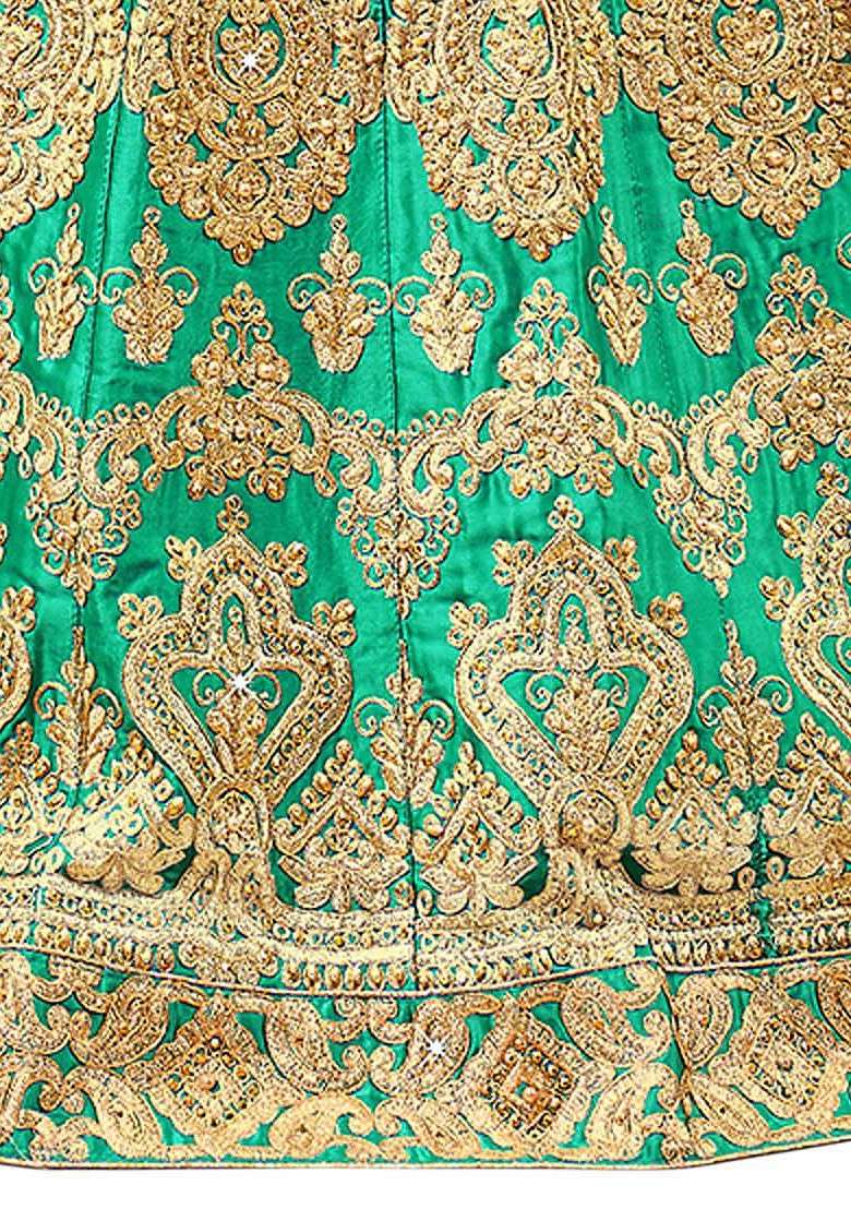 Sea Green Emboridered Blended Lehenga Choli - Indya