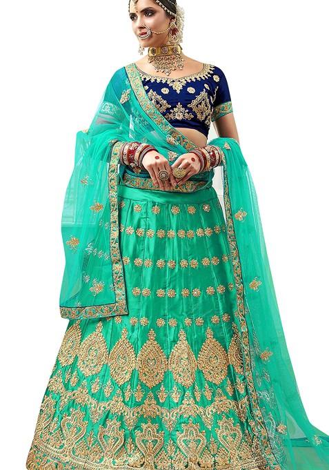 Sea Green Emboridered Blended Lehenga Choli — view on Indya
