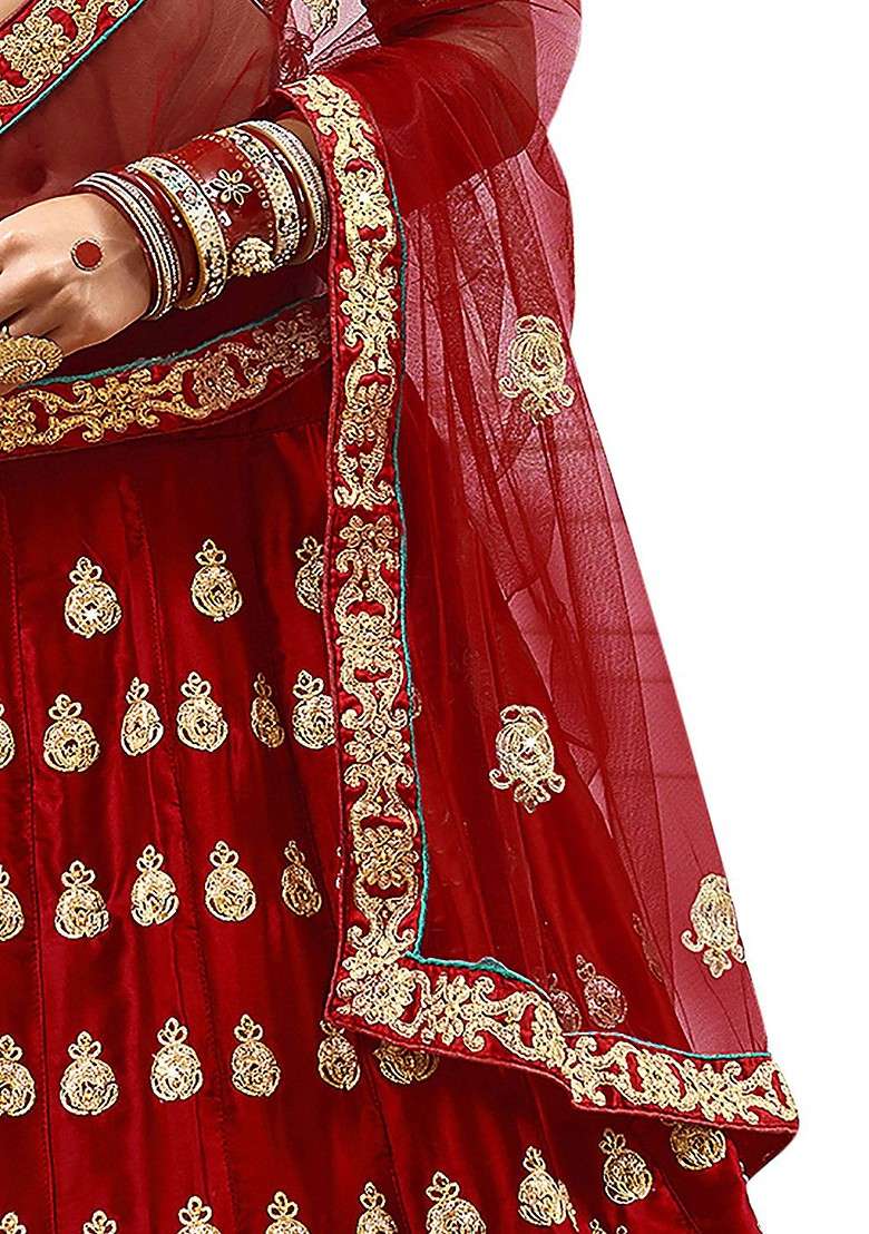 Maroon Emboridered Blended Lehenga Choli - Indya