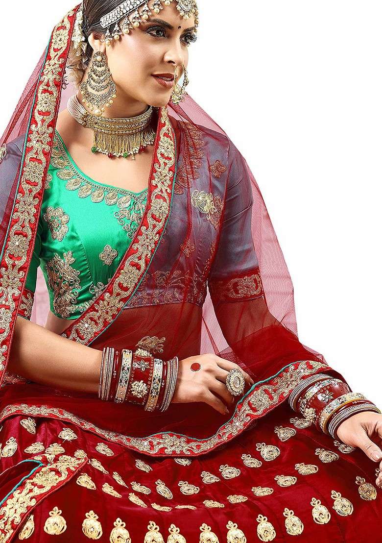 Maroon Emboridered Blended Lehenga Choli - Indya