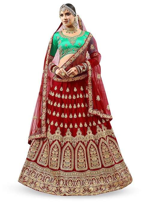 Maroon Emboridered Blended Lehenga Choli