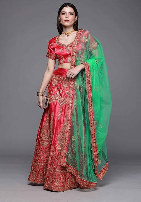 Pink Emboridered Blended Lehenga Choli — view on Indya