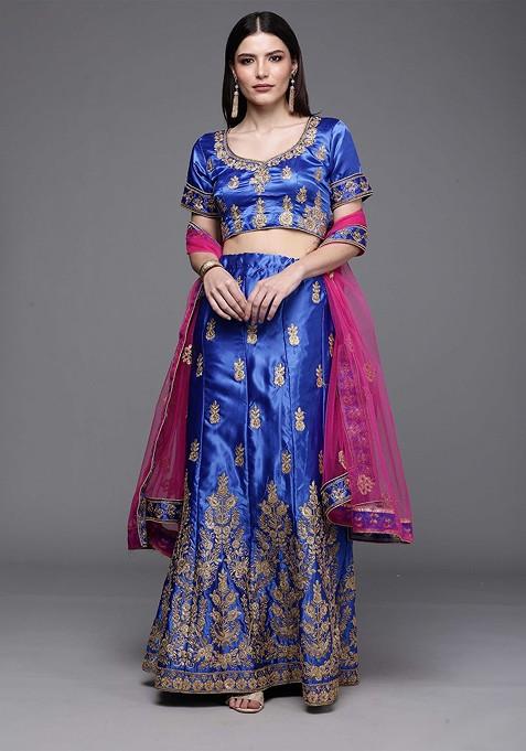 Blue Embellished Blended Lehenga Choli — view on Indya