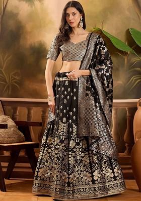 Black Woven Design Blended Lehenga Choli