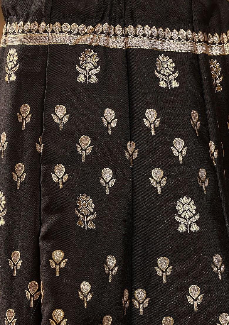 Black Woven Design Blended Lehenga Choli - Indya