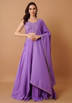 Purple Emboridered Blended Lehenga Choli