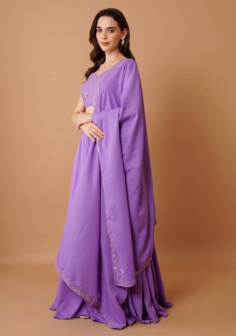 Purple Emboridered Blended Lehenga Choli - Indya