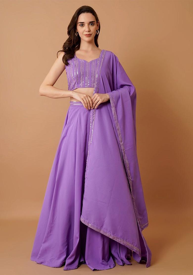 Purple Emboridered Blended Lehenga Choli - Indya