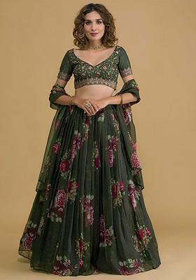 Green Emboridered Blended Lehenga Choli