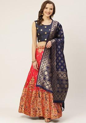 Pink Zari Work Blended Lehenga Choli