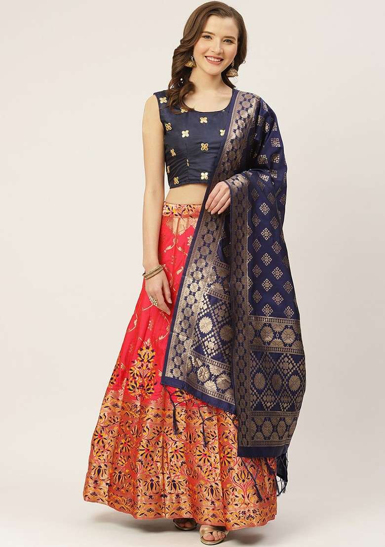 Pink Zari Work Blended Lehenga Choli - Indya