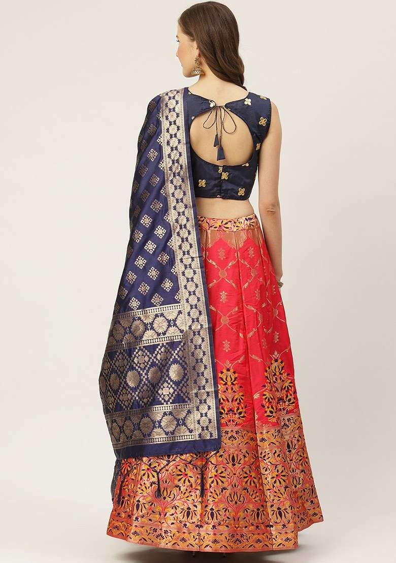 Pink Zari Work Blended Lehenga Choli - Indya