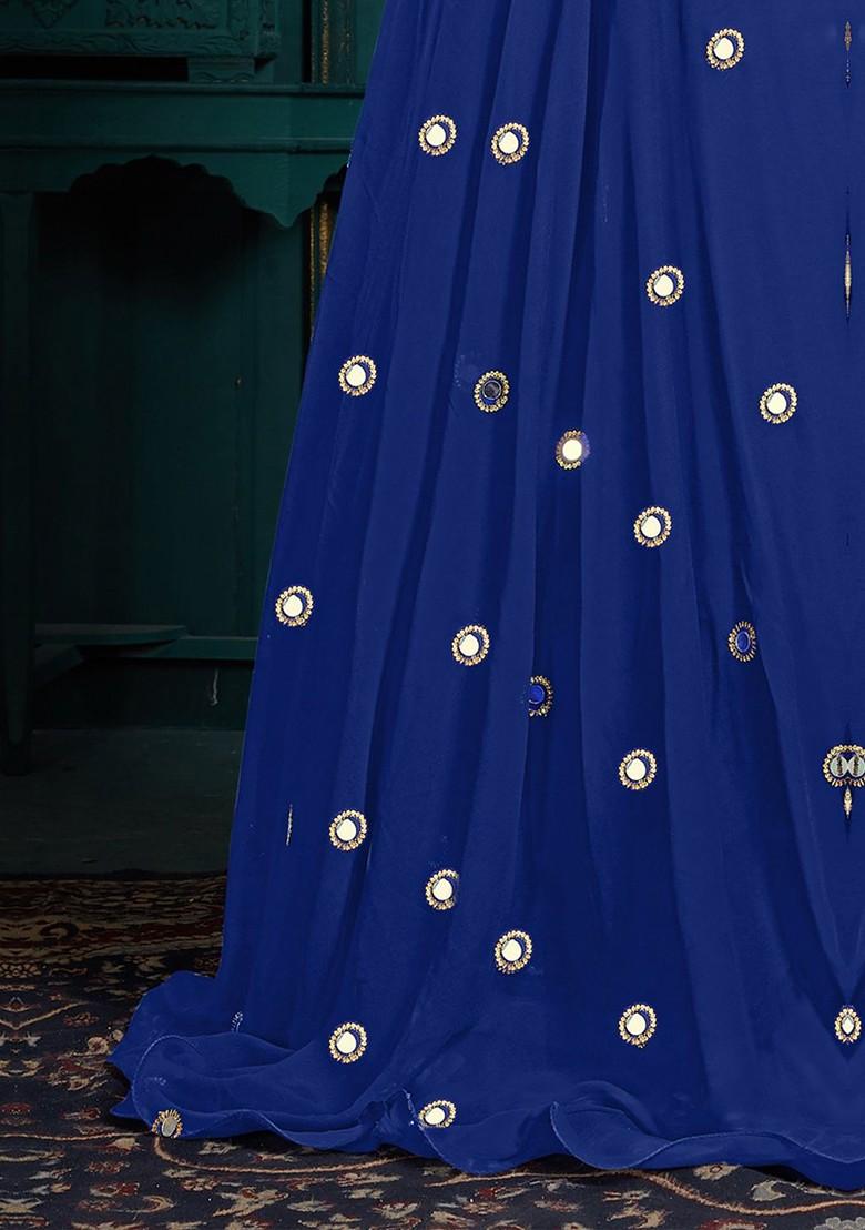 Navy Blue Emboridered Blended Lehenga Choli - Indya