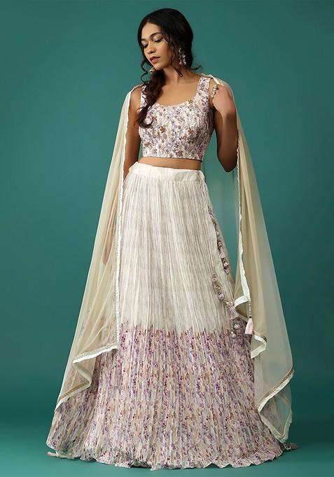 Off White Emboridered Blended Lehenga Choli — view on Indya