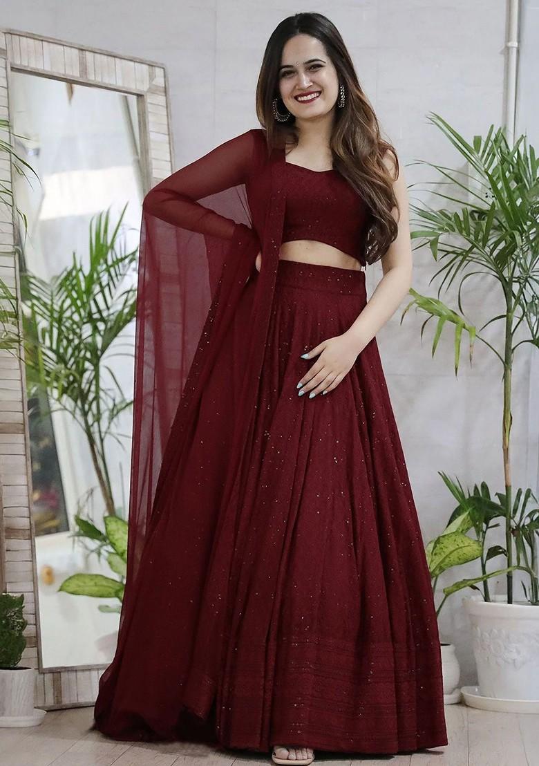 Maroon Emboridered Blended Lehenga Choli - Indya