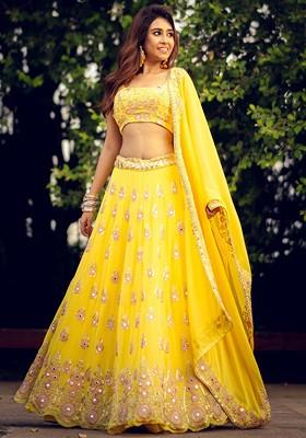Yellow Emboridered Blended Lehenga Choli