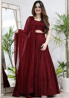 Maroon Emboridered Blended Lehenga Choli
