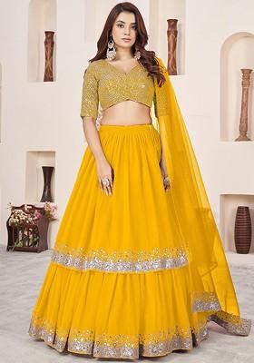 Yellow Sequinned Blended Lehenga Choli