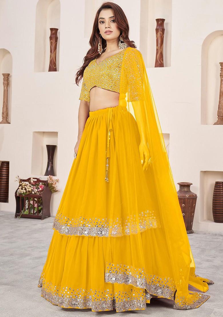 Yellow Sequinned Blended Lehenga Choli - Indya