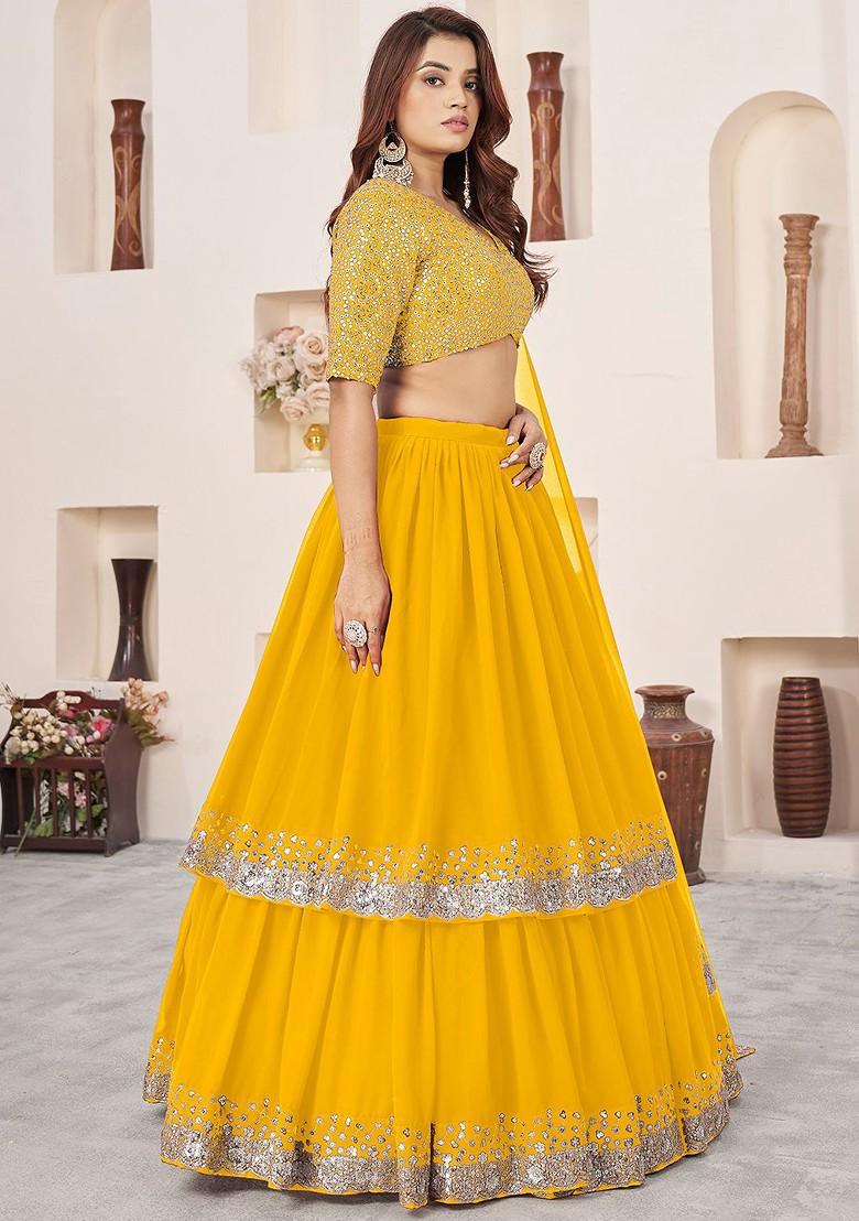 Yellow Sequinned Blended Lehenga Choli - Indya