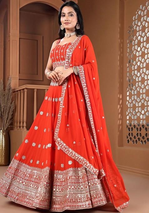 Orange Embellished Blended Lehenga Choli — view on Indya