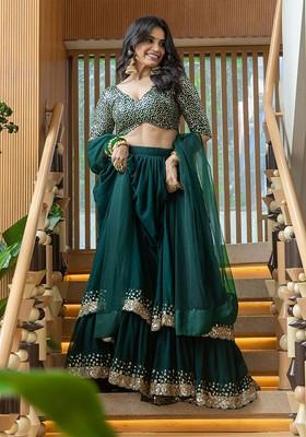 Green Emboridered Blended Lehenga Choli