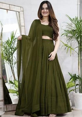 Olive Emboridered Blended Lehenga Choli